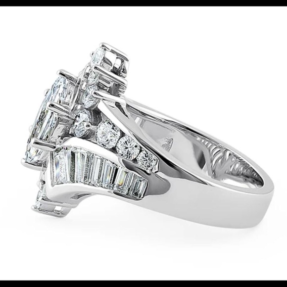 925 STERLING SILVER Marquise & Baguette Cubic Zirconia Cocktail Ring - Picture 11 of 13